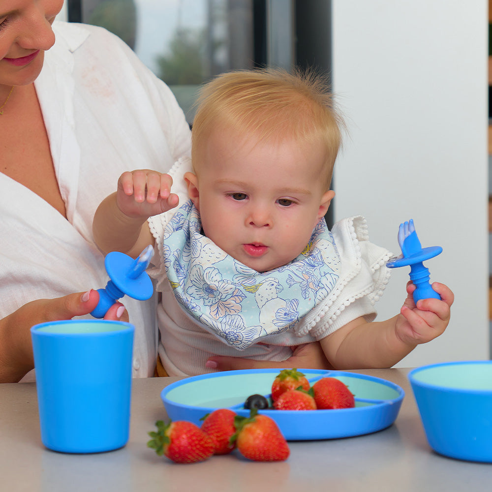 Silicone Little Spoon & Fork - Blue