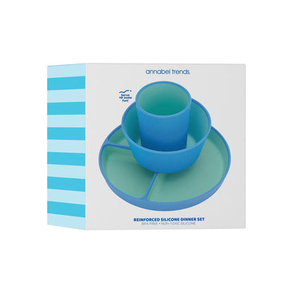 Silicone Two Ton Dinner Set - Blue 3pce