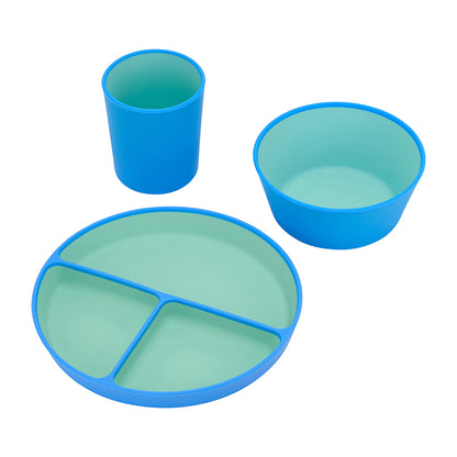 Silicone Two Ton Dinner Set - Blue 3pce