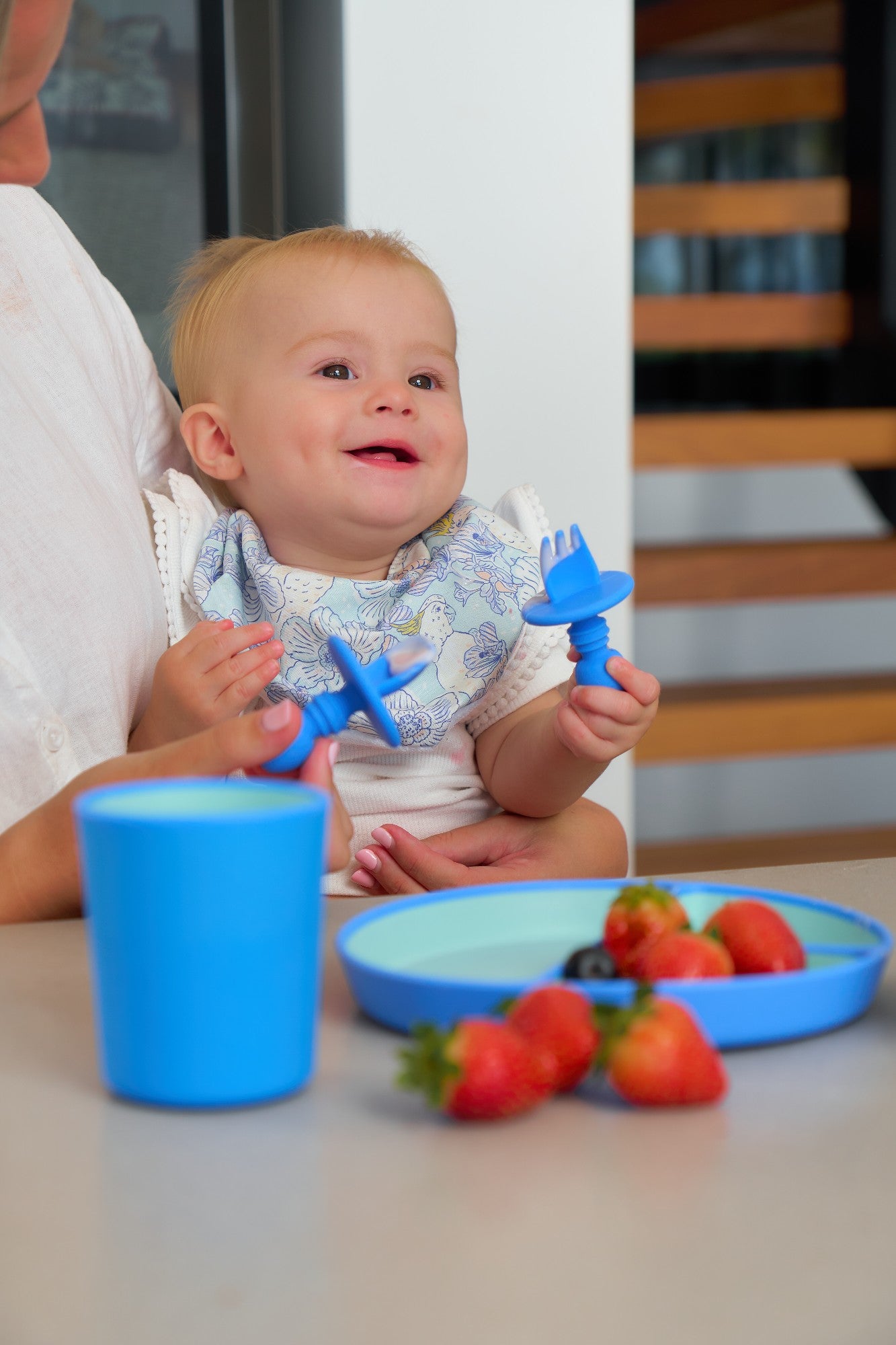 Silicone Two Ton Dinner Set - Blue 3pce