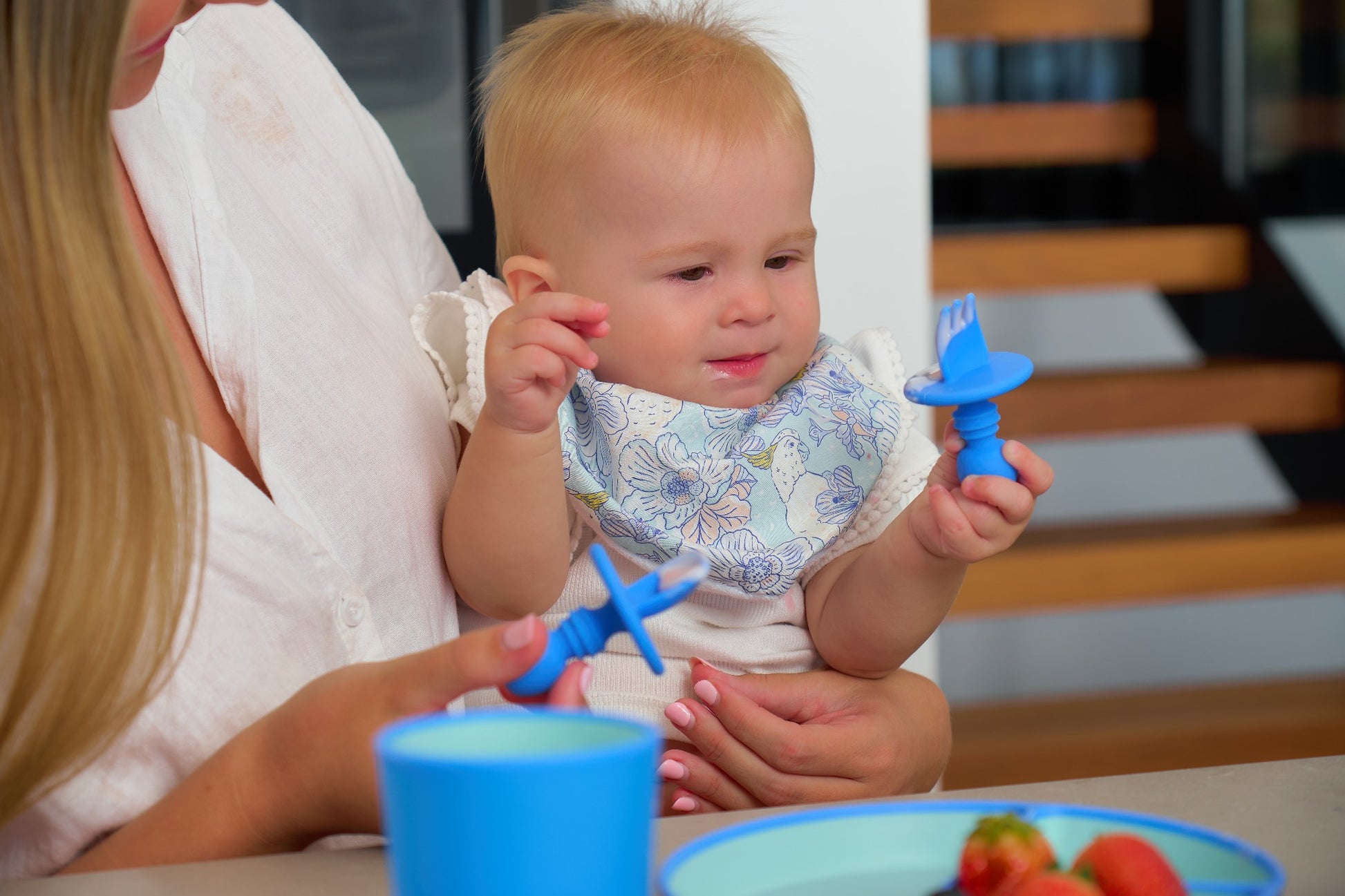 Silicone Two Ton Dinner Set - Blue 3pce