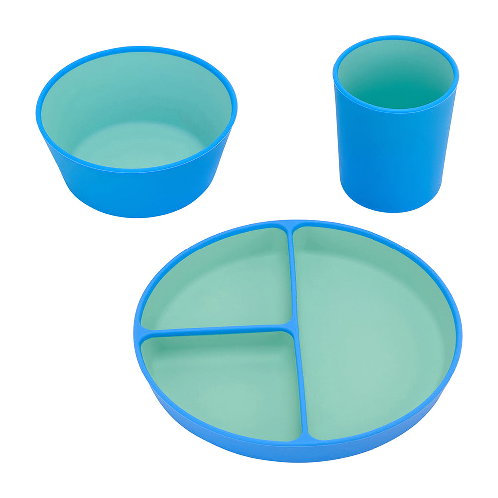 Silicone Two Ton Dinner Set - Blue 3pce
