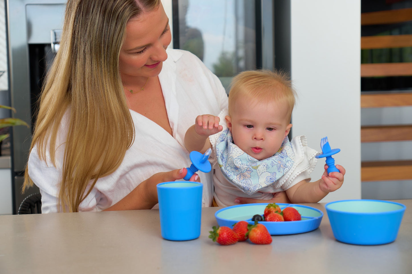 Silicone Two Ton Dinner Set - Blue 3pce