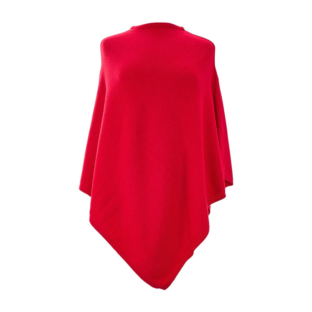 Knit Poncho - Cherry Red