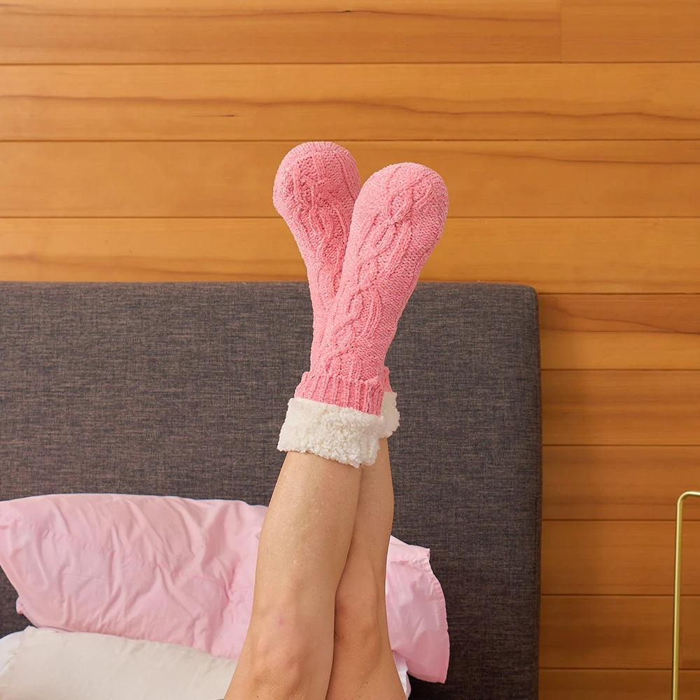 Socks - Dark Ping Lounge Socks Sherpa Lined 1 Size Fits Most