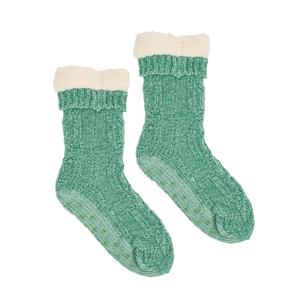 Socks - Sage Green Lounge Socks Sherpa Lined 1 Size Fits Most