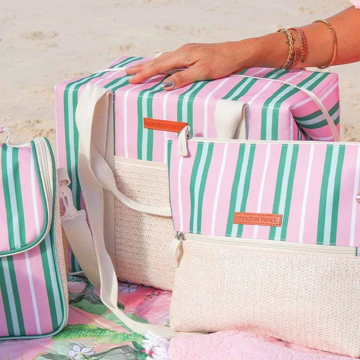 Picnic Cooler Bag - Pink & Green Stripe