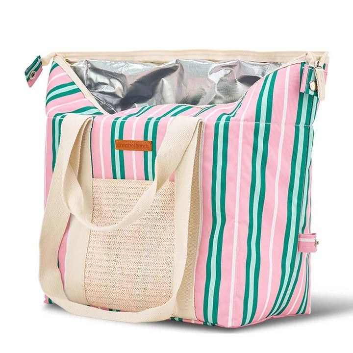Picnic Cooler Bag - Pink & Green Stripe