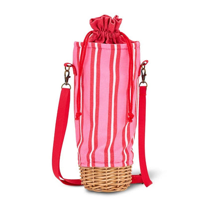 Picnic Wicker Bottle Bag - Red & Pink Stripe