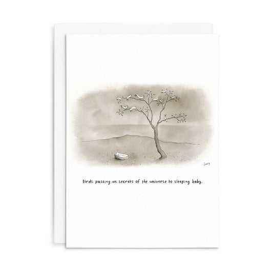 Leunig All Occasions Greeting Card - Birds Passing On Secrets Of The Universe To Sleeping Baby