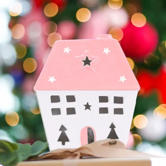 Christmas Pink Light Up Ceramic House