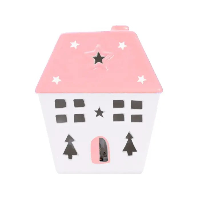 Christmas Pink Light Up Ceramic House