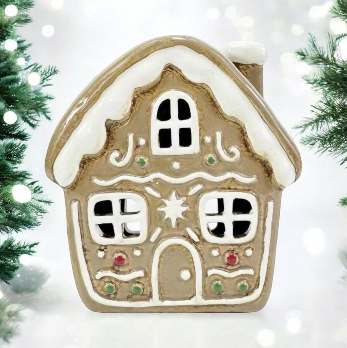 Stoneware Village Tealight House - Gingerbread Cottage