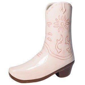 Cowgirl Boot Flower Vase Ceramic Pink 19cm 