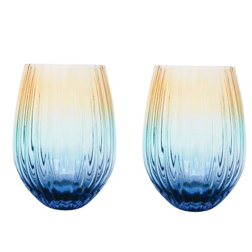 Ellie Ombre Stemless Glass Amber & Blue