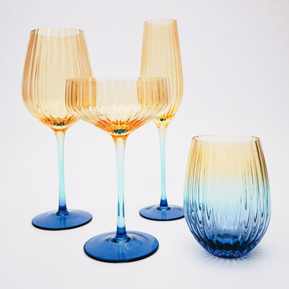 Ellie Ombre Stemless Glass Amber & Blue