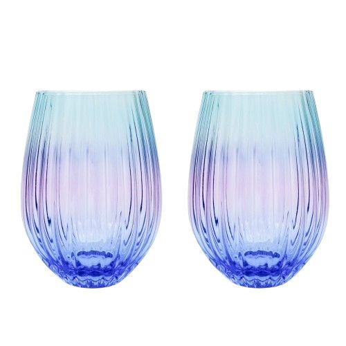 Ellie Ombre Stemless Glass Aqua & Blue 