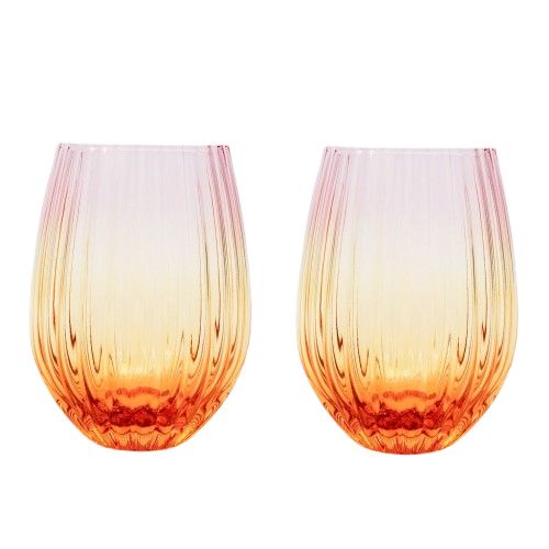Ellie Ombre Stemless Glass Pink & Yellow