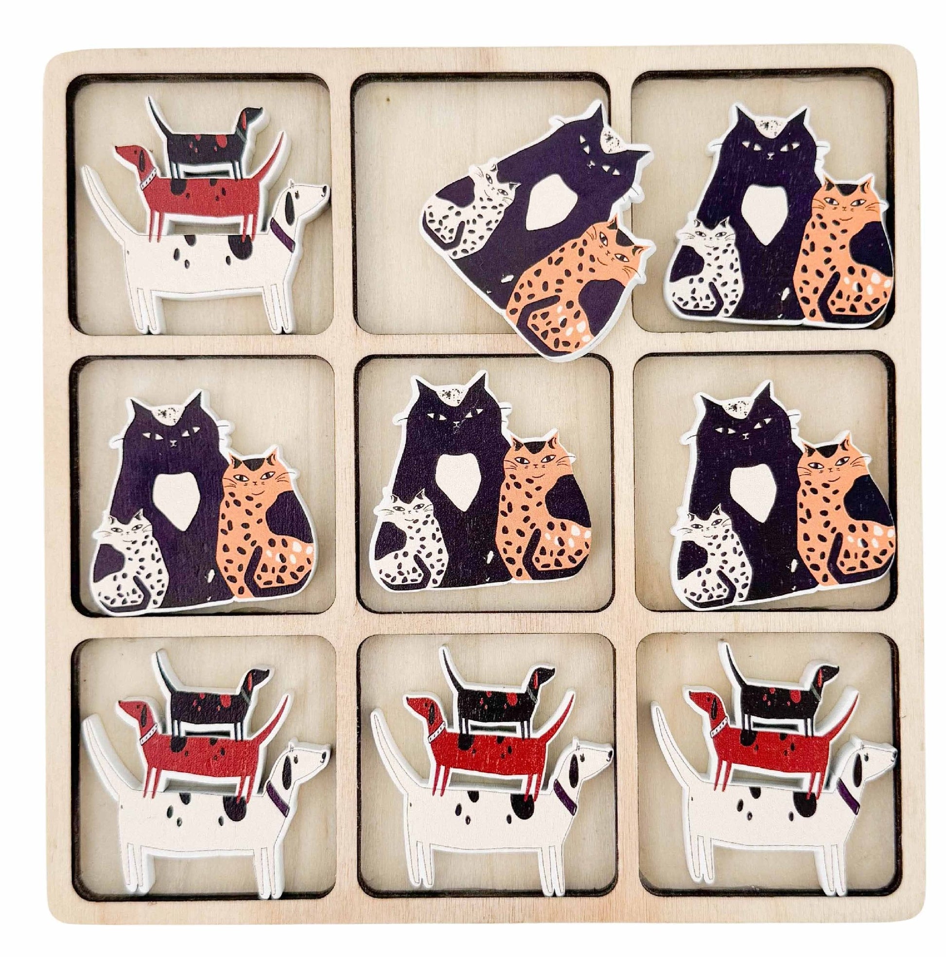 Cat & Dog Tic Tac Toe Set Black & Brown