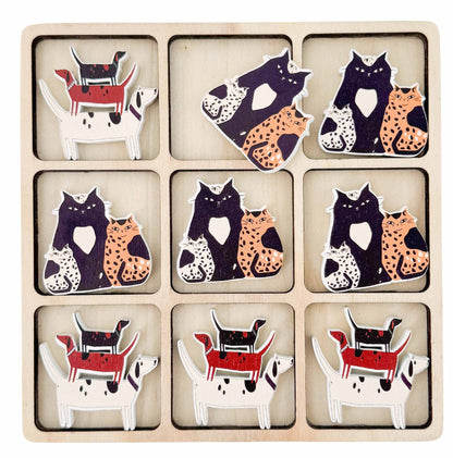Cat & Dog Tic Tac Toe Set Black & Brown