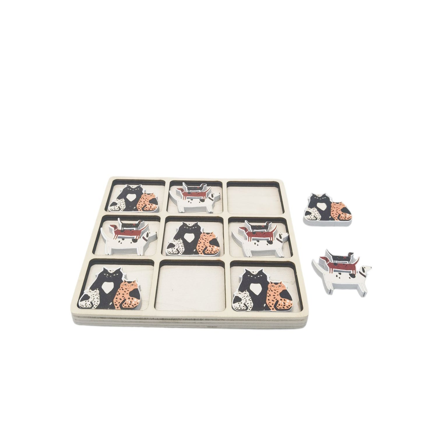 Cat & Dog Tic Tac Toe Set Black & Brown