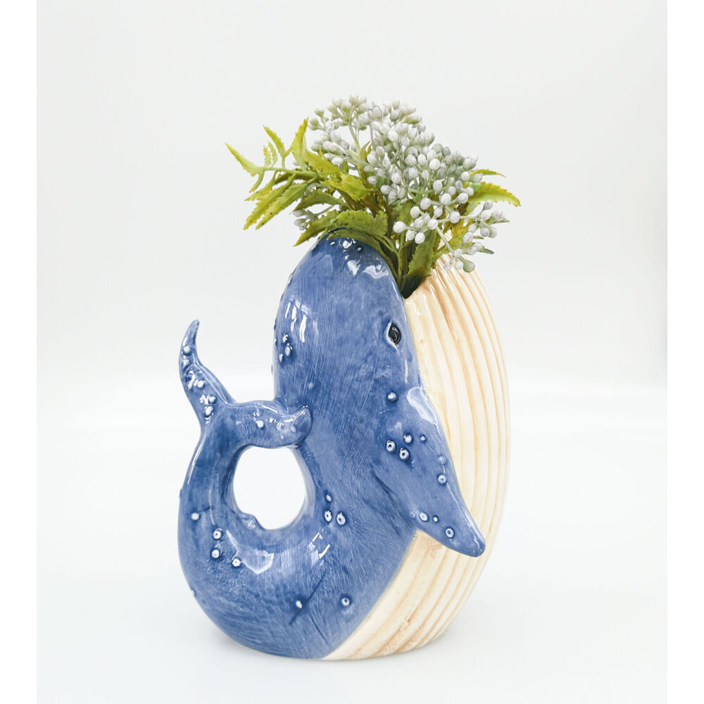 Urban Ceramic Reef Whale Home Decor Flower Vase 22x18cm Blue