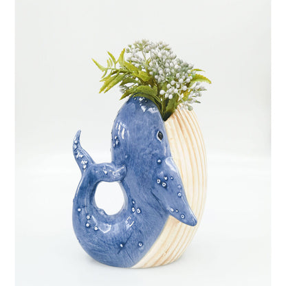 Urban Ceramic Reef Whale Home Decor Flower Vase 22x18cm Blue