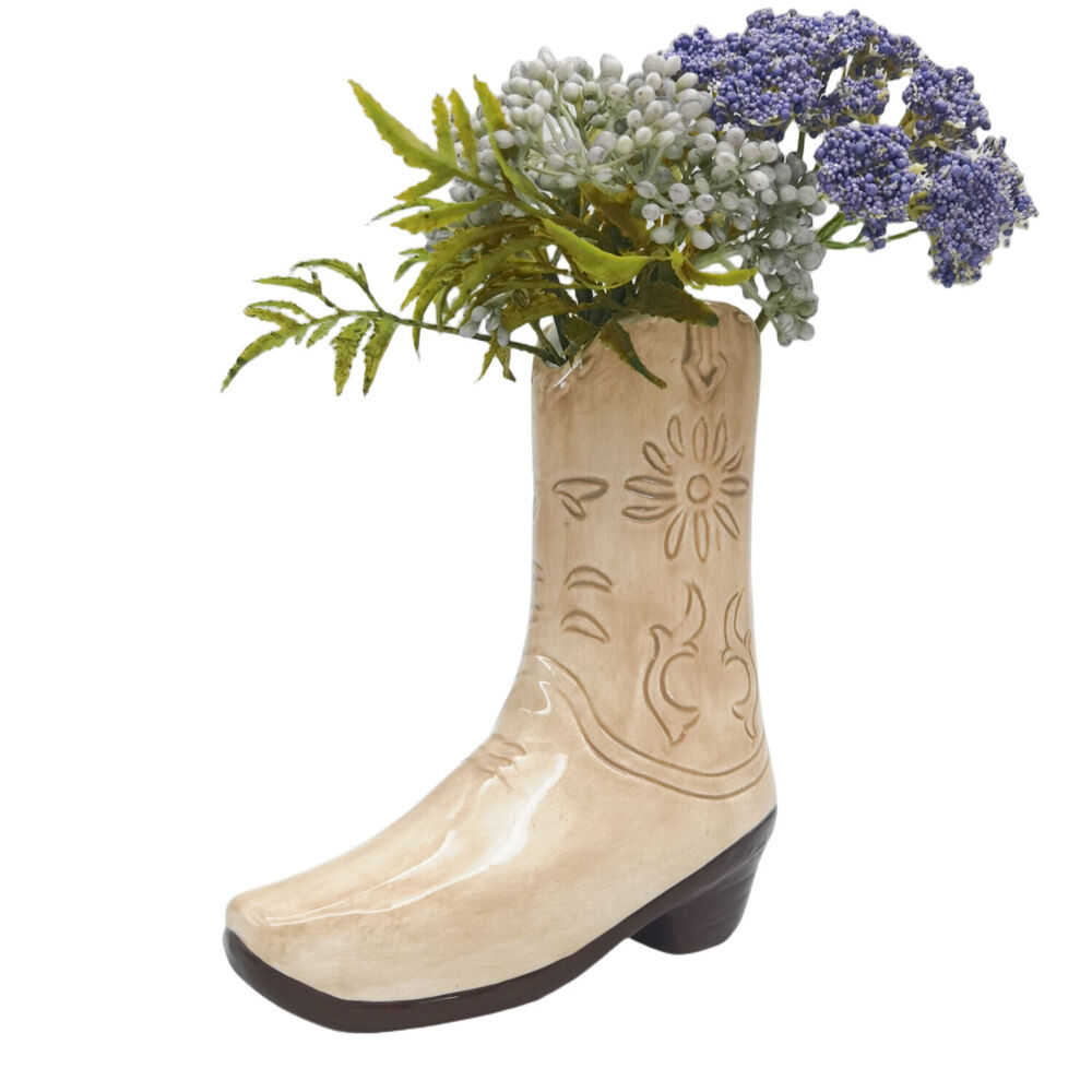 Urban Ceramic Cowboy Boots Home Decor Flower Vase 19x17cm Tan