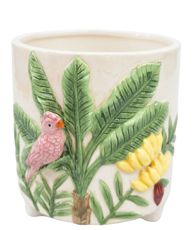 Urban Ceramic Jungle Outdoor Garden Planter Pot 15cm Beige/green