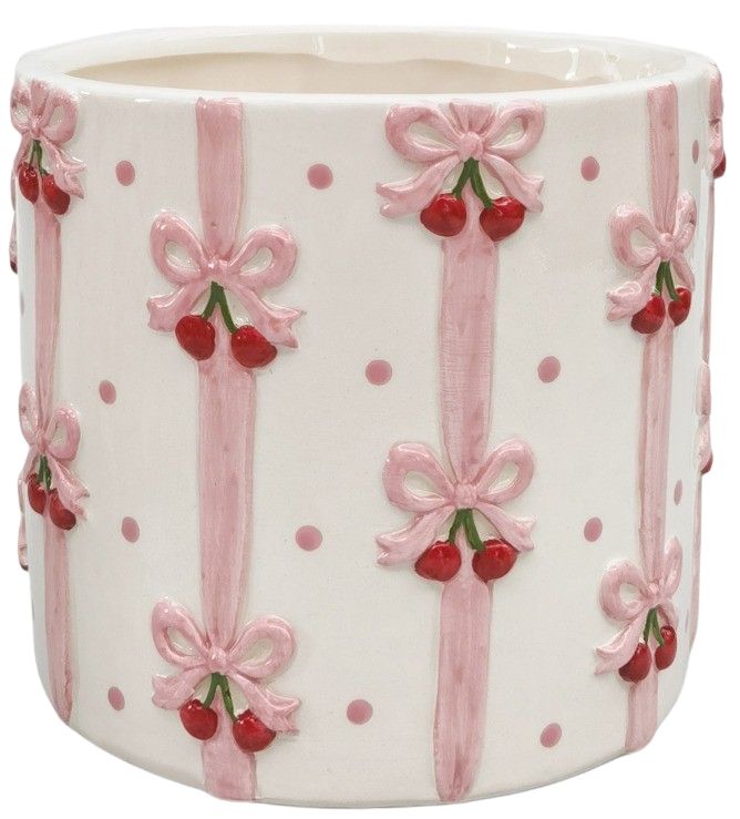 Cherry Bow Planter Pink 11cm