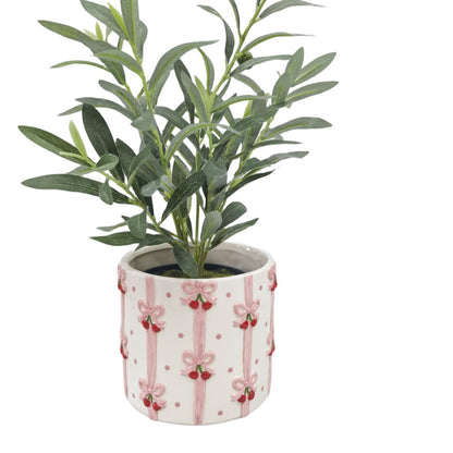 Cherry Bow Planter Pink 11cm