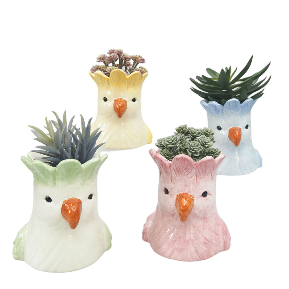 Urban Ceramic Perdy Parrot Outdoor Garden Planter Pot 14x13cm Blue