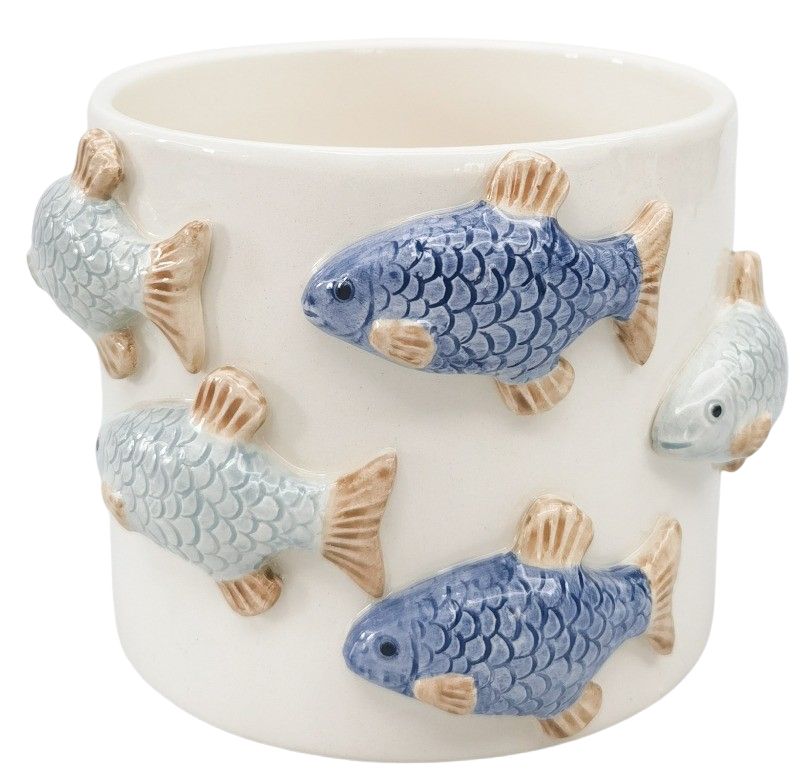Urban Ceramic School Of Fish Outdoor Planter Pot 11x15cm Blue