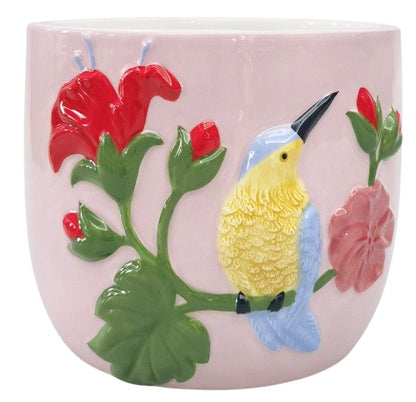 Ceramic Tropical Hummingbird Outdoor Planter Pot 13x16cm Pink