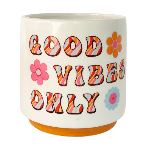 Retro Floral Good Vibes Only Planter