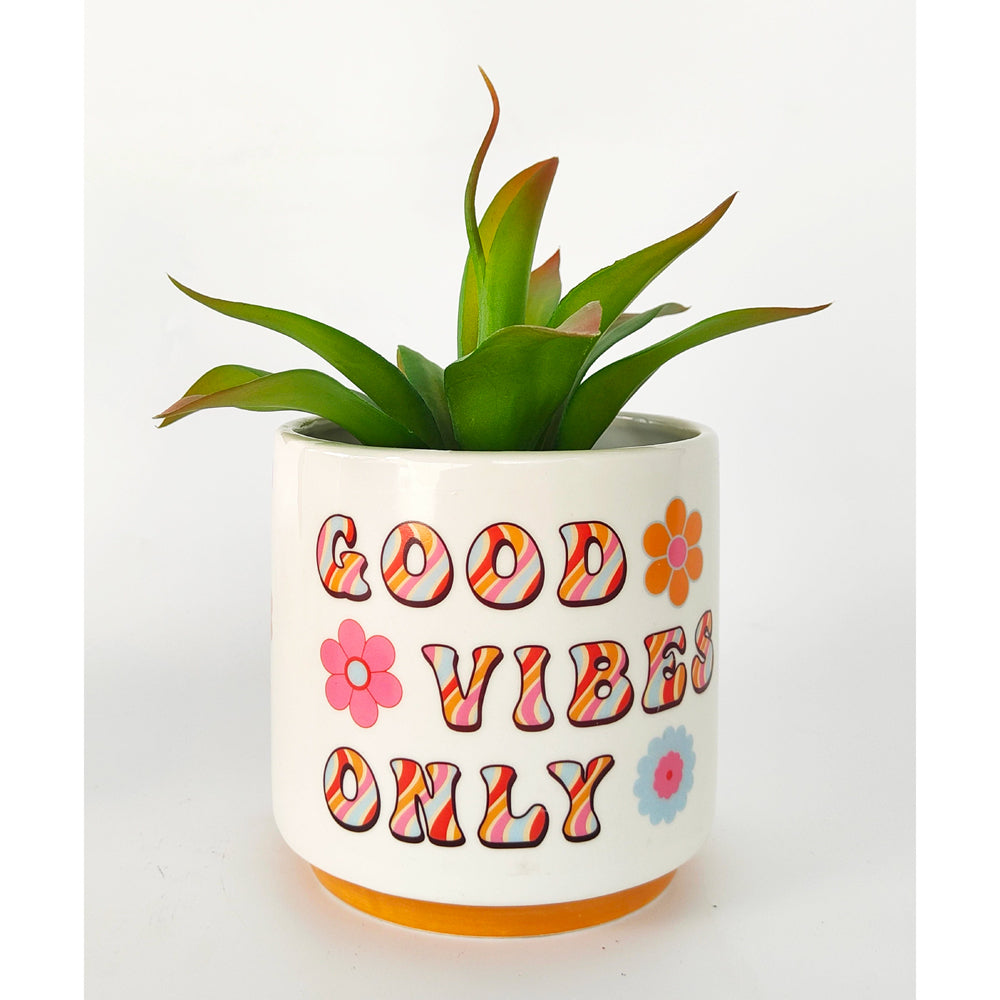 Retro Floral Good Vibes Only Planter