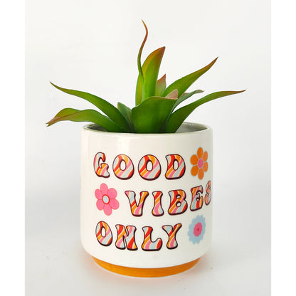 Retro Floral Good Vibes Only Planter