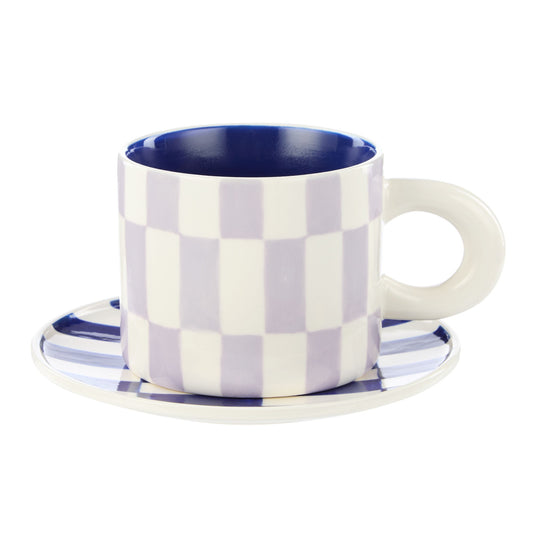 Emporium Check Mug & Plate Set - Lilac