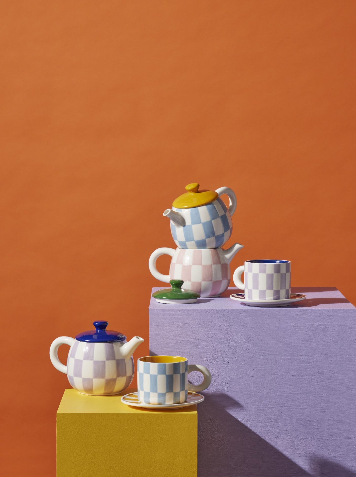 Emporium Check 700ml Teapot Blue/orange