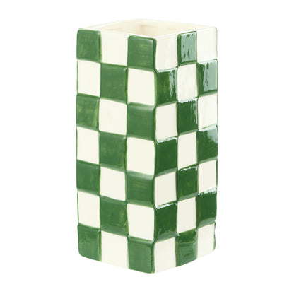 Emporium Lulu Collection Check Vase Green 9.5x19.8cm