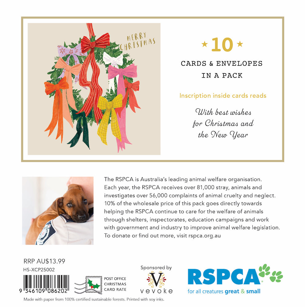 Wreath Of Ribbons 10 Boxed Charity Christmas Cards - Rspca