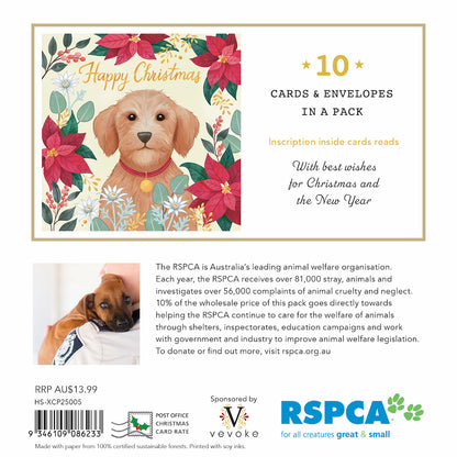 Christmas Dog 10 Boxed Charity Christmas Cards - Rspca
