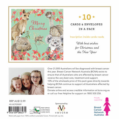 Animal Greetings 10 Boxed Charity Christmas Cards - Breast Cancer Network