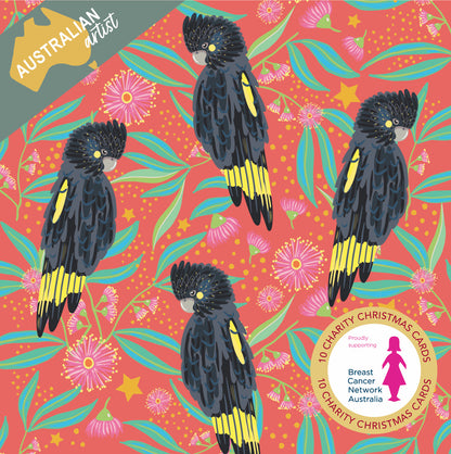 Black Cockatoos 10 Boxed Charity Christmas Cards - Breast Cancer Network