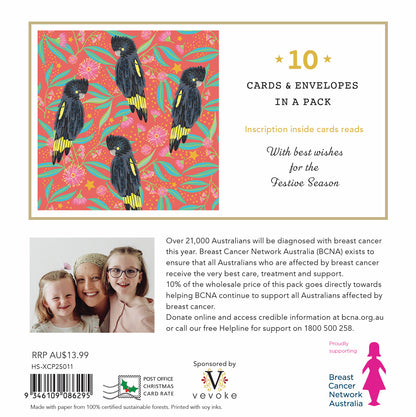 Black Cockatoos 10 Boxed Charity Christmas Cards - Breast Cancer Network