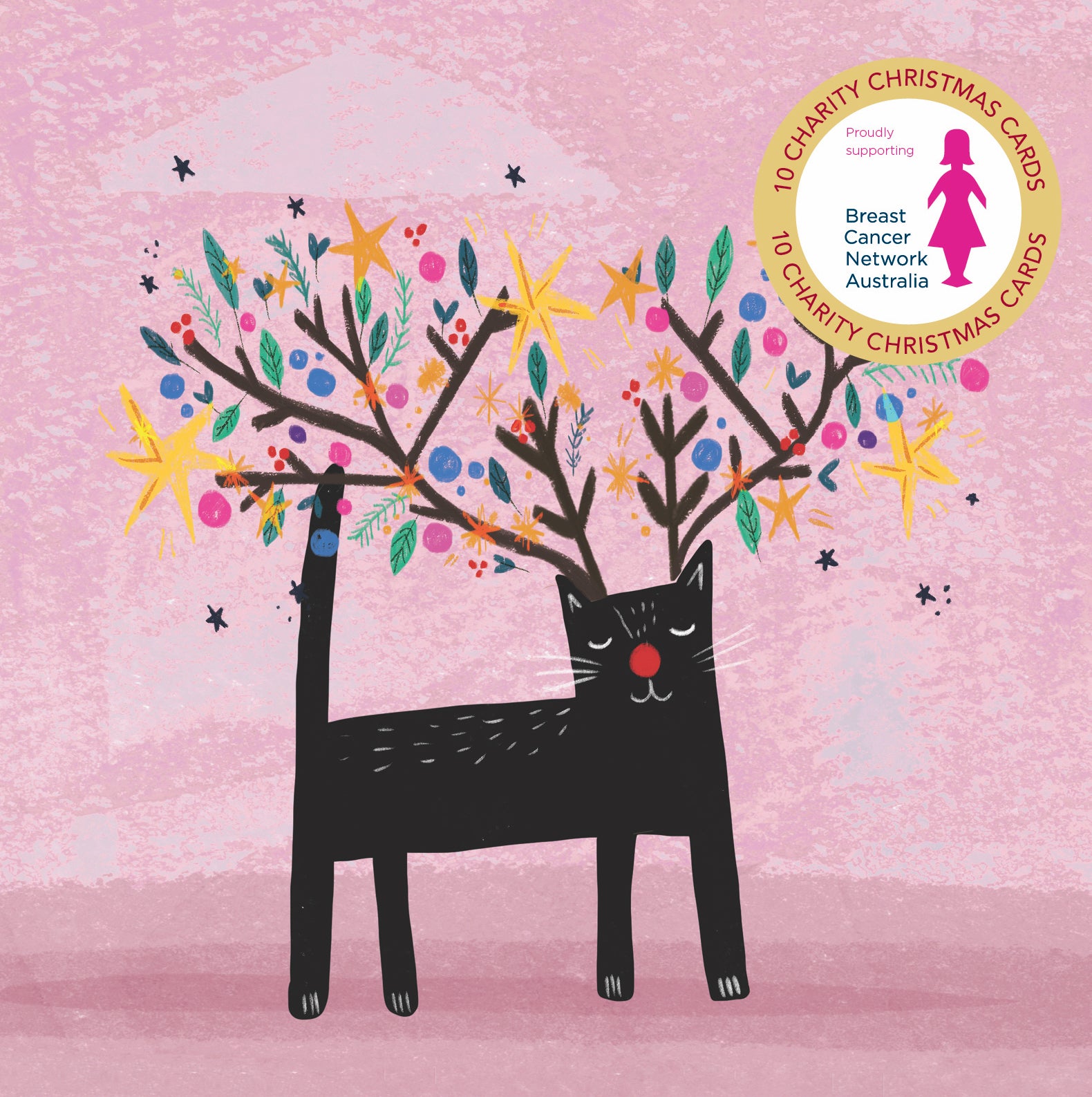 Festive Cat 10 Boxed Charity Christmas Cards - Breast Cancer Network