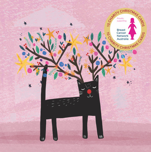 Festive Cat 10 Boxed Charity Christmas Cards - Breast Cancer Network