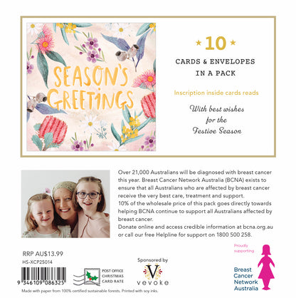Seasons Greetings 10 Boxed Charity Christmas Cards - Breast Cancer Network Australia