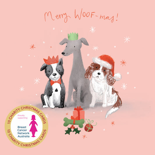 Dog Presents 10 Boxed Charity Christmas Cards - Breast Cancer Network