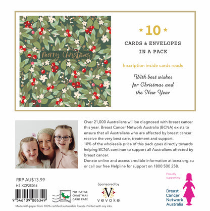 Leaves & Berries 10 Boxed Charity Christmas Cards - Breast Cancer Network